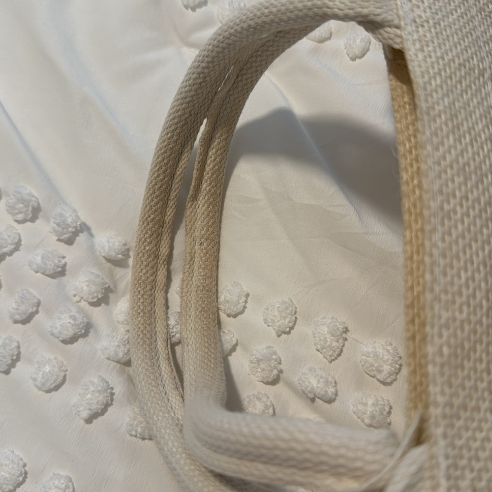 Trendy Linen Wicker Tote Bag Tan Cream Handles - Picture 5 of 9